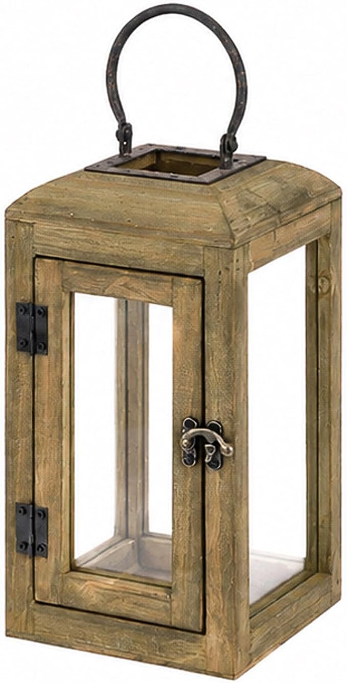 11" High Wooden Lantern Made of Solid Firwood in Handpainted Distressed Natural by Unknown