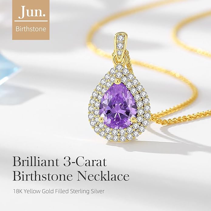 Valentine's Day Gift for Wife/Her-18K Gold Plated Teardrop Birthstone Necklace- with Light-Up Gift Box,Jewelry for Women,Anniversary Birthday Gifts for Women Her Wife Girlfriend Mom,Womens Jewelry