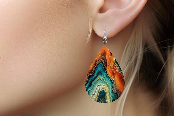 Teardrop Wood Earrings Light Weight Printed Image Dangle Jewelry, Fun and Funky Earrings