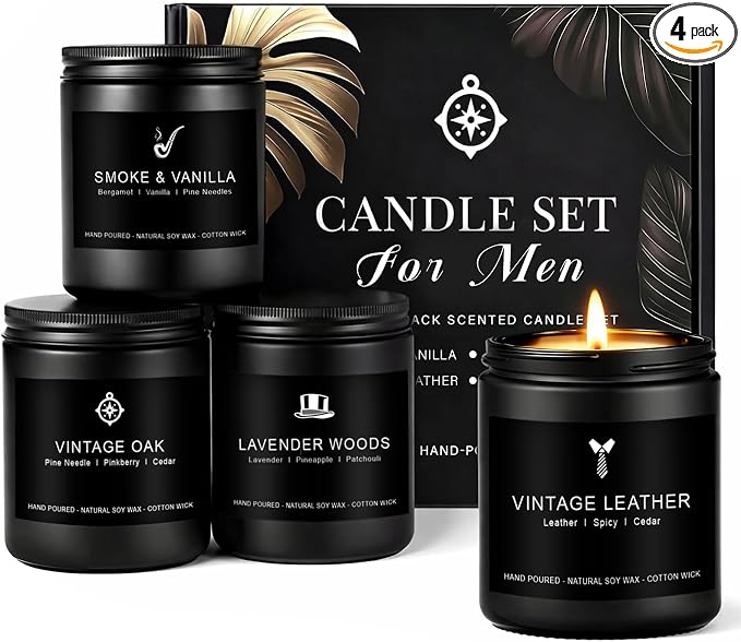Scentes Candles Set for Men, 4 Pack Mens Masculine Soy Candles | Leather by Unknown