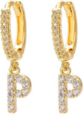 14K Gold Dangle Drop Initial Earrings for Women Dainty CZ Huggie Hoop Name Letter Earrings S925 Sterling Silver Post with Cubic Zirconia Hypoallergenic Gifts Jewelry