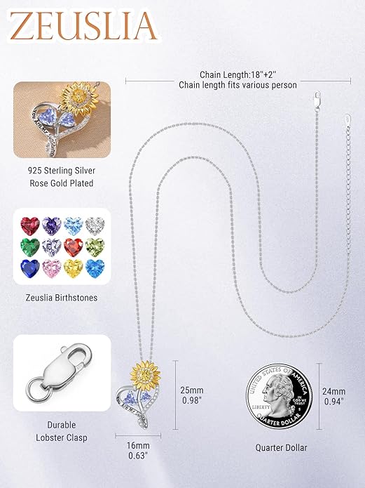 Valentine's Day Gifts for Wife 925 Sterling Silver Double Birthstone Pendant Necklaces I Love You for Always and Forever Necklace Anniversary Birthday Gifts for Wife Girlfriend Mom Her
