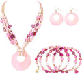 Jewelry Sets for Women 4 Pcs Chunky Beaded Mrs Roper Costume Jewelry for Women Boho Multi Strand Colorful Shell Necklace for Women