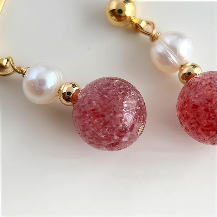 Hupplle Handmade Vintage Boho Dangle Earrings with Natural Stone Crystal Pearl Lightweight Hypoallergenic Elegant Jewelry Gifts for Women