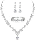 Crysdue Wedding Jewelry Set for Women, Floral Leaf Vine Teardrop Necklace Dangle Earrings Bracelet and Hair Comb, Cubic Zirconia Elegant Party Prom Jewellery for Bridal Bridesmaid