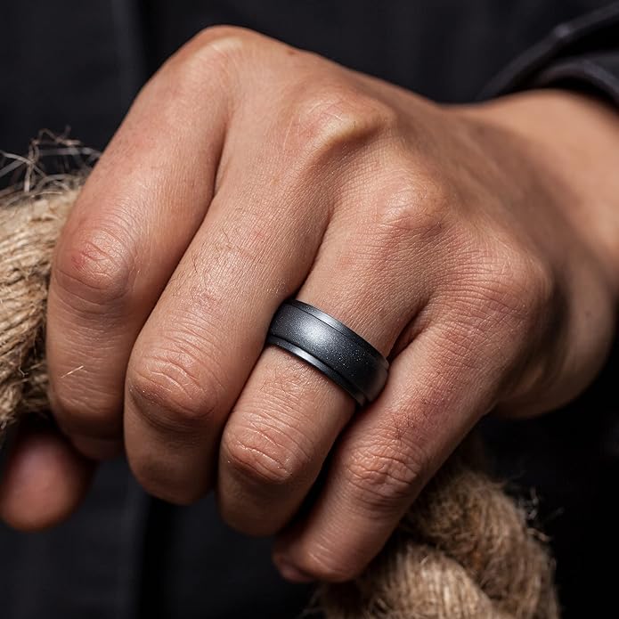 ThunderFit Silicone Rings for Men - 7 Rings / 4 Rings / 1 Ring Step Edge Rubber Wedding Bands 10mm Wide - 2.5mm Thick