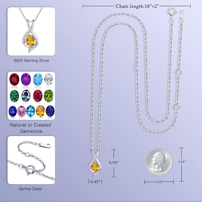 SMILEST Valentines Day Gifts for Her - 925 Sterling Silver Oval Sparkle Birthstone Necklace, Infinity Pendant Necklace Anniversary Birthday Gifts for Women Wife Girlfriend Mom Birthstone Necklace