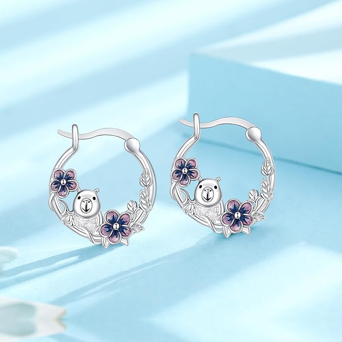 JUSTKIDSTOY Hypoallergenic Panda/Unicorn/Hummingbird/Dolphin Hoop Earrings for Women 925 Sterling Silver Animal Huggie Hoop Earrings Jewelry Gifts for Sensitive Ears