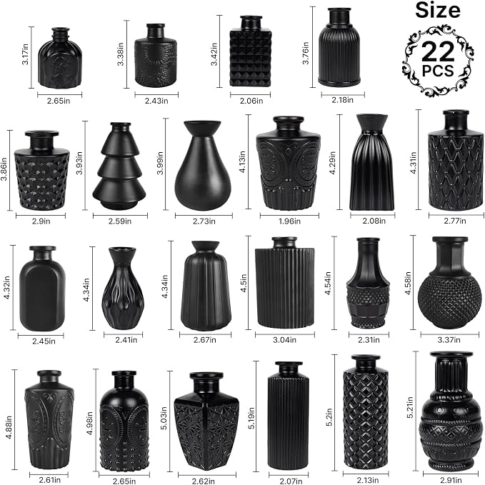 Black Glass Bud Vase Set of 22 Pcs, Small Bud Vases in Bulk, Glass Crystal - Image 4