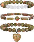 Healing Crystal Beaded Bracelets for Women,Natural Amethyst Gemstones Bracelet,Anxiety Stress Relief Heart Charm Bracelet Handmade purple Jewelry Gifts for Women
