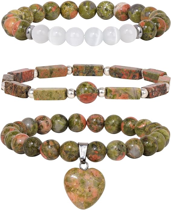 Healing Crystal Beaded Bracelets for Women,Natural Amethyst Gemstones Bracelet,Anxiety Stress Relief Heart Charm Bracelet Handmade purple Jewelry Gifts for Women