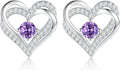 CDE Forever Love Heart Stud Earrings for Women, 925 Sterling Silver Birthstone Heart Stud Earrings Christmas Day Mother's Day Gift Anniversary Birthday Jewelry Gifts for Women Wife Her