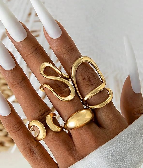 YEEZII 20 Pcs Gold Ring Set for Women, Chunky Statement Flower Finger Midi Rings, Big Boho Stacking Rings Pack Trendy Stuff Jewelry Gift