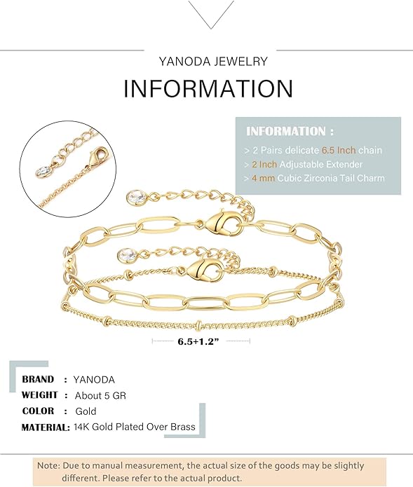 Dainty Layered Gold Chain Bracelet for Women 14K Gold Plated Handmade Adjustable Bracelet Satellite Beads Oval Mariner Figaro Link Chain Bracelets Minimalist Layering Stacking Jewelry Gift for Women