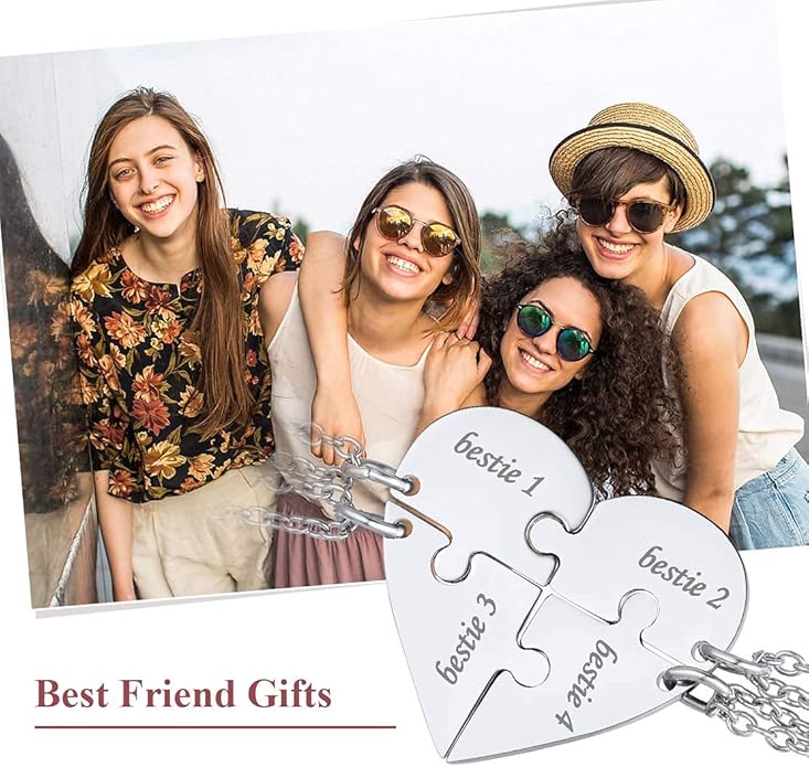 FindChic Personalized Matching BFF Necklace for 2/3/4/5/6 Puzzle Name Heart Pendant Stainless Steel Couple Necklace Set Customized Necklaces for Teen Girls