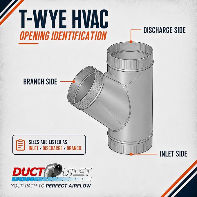8" x 8" x 7" T-Wye HVAC Duct Fitting, 26 Gauge Galvanized Steel Round Duct - Image 3