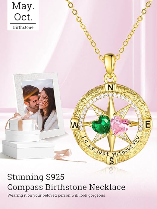 Valentine's Day Gifts for Wife 925 Sterling Silver Double Birthstone Pendant Necklaces I Love You for Always and Forever Necklace Anniversary Birthday Gifts for Wife Girlfriend Mom Her