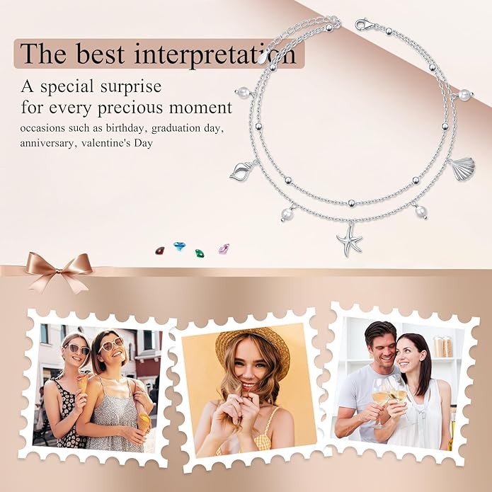 S925 Sterling Silver Ankle Bracelets Anchor/infinity/Starfish Anklet for Women Blue Opal Moonstone Anklet Foot Chain Beach Anklets Jewelry