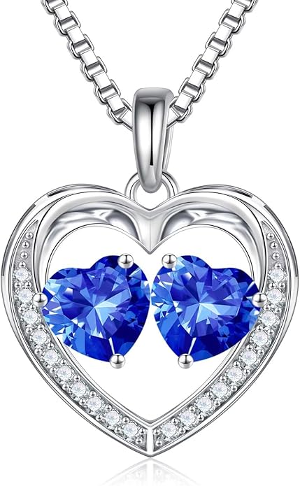 Iefil Valentines Day Gifts for Her - 925 Sterling Silver Heart Birthstone Necklace, Anniversary Birthday Gifts for Women Wife Girlfriend Mom Her