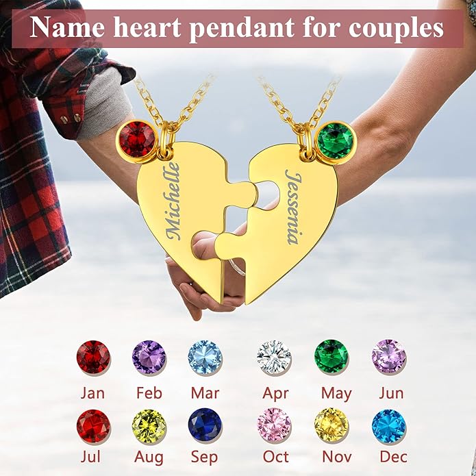 FindChic Personalized Matching BFF Necklace for 2/3/4/5/6 Puzzle Name Heart Pendant Stainless Steel Couple Necklace Set Customized Necklaces for Teen Girls