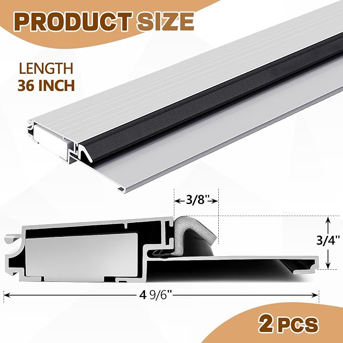 Tandefio 2 Pcs 4-9/16"x1"x36" Exterior Door Threshold Heavy Duty Aluminum - Image 2