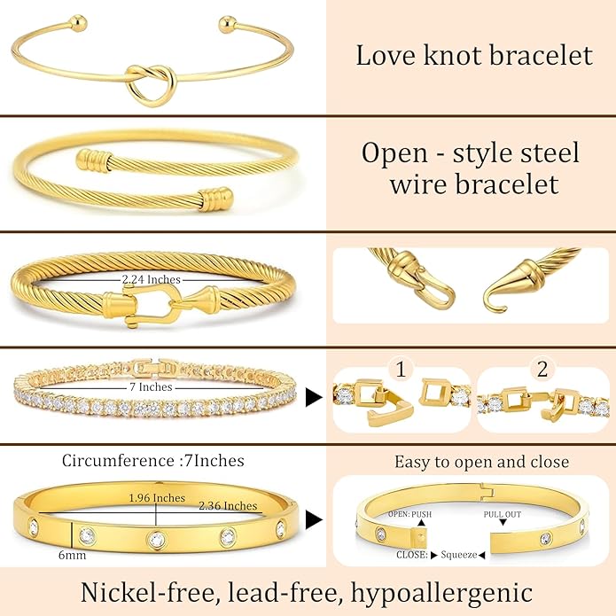 18 K Gold Plated Love Bangle Bracelet Stack Cuff Jewelry for Women Jewelry Set for Women Gift with Box