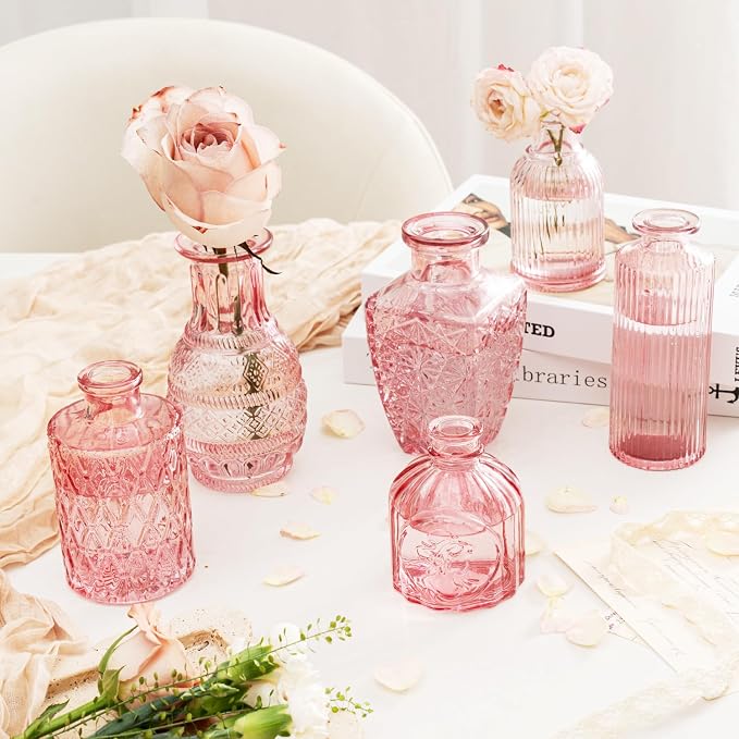 Clear Pink Glass Bud Vase Set of 12 Pcs, Small Bud Vases in Bulk, Glass Crystal - Image 6