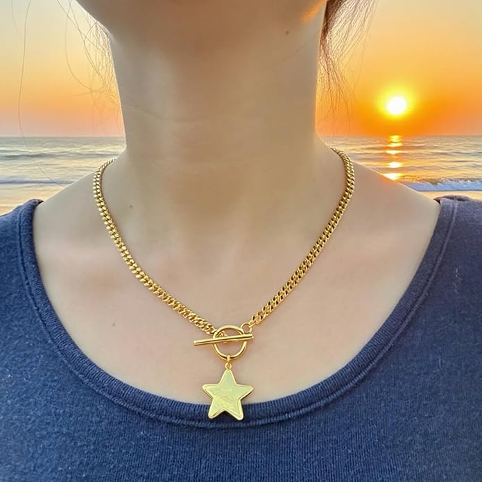 18k Gold Chunky Cross Necklace for Women Hammered Cross Choker Necklaces Bold Statement Necklace Trendy Jewelry