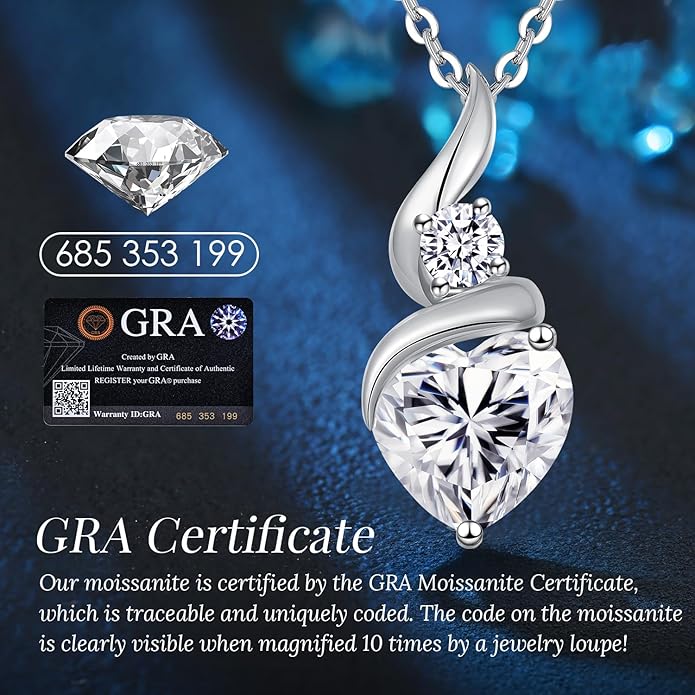 ANDSO Valentine's Day Gift Moissanite Heart Pendant Necklaces for Women, 925 Sterling Silver Necklace with Birthstone, Ideal Anniversary Present or Birthday Jewelry Gifts for Mom Wife Her Girlfriend