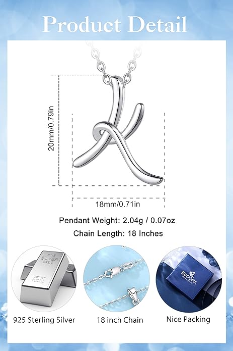 EUDORA Sterling Silver Initial Necklaces for Women, Classic 26 Letter Neckless Gifts for Girls, Sister, Mother Daughter, 18 inch Chain