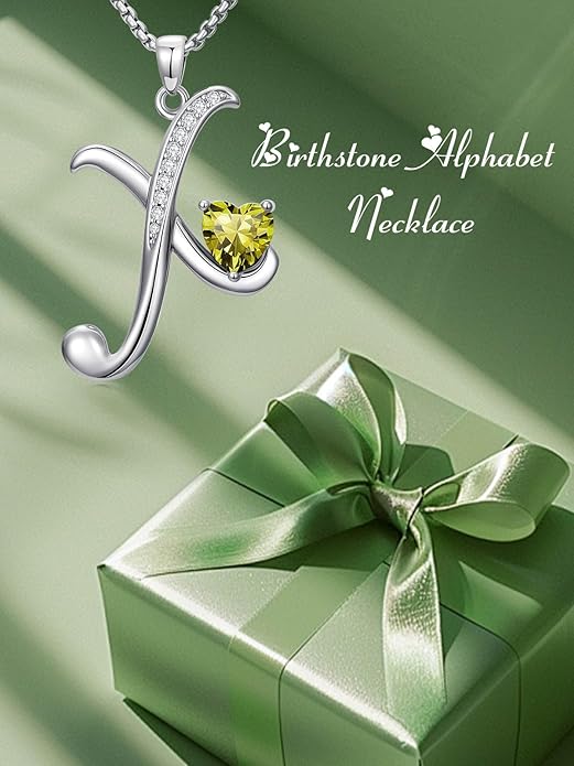Valentines Day Gifts for Women Alphabet A to Z Initial Birthstone Pendant Necklaces for Women - 18k White Gold Plated Personalized Name Jewelry Valentine Mothers Day Birthday Gifts for Women Her Girlfriend