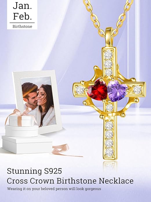 Valentine's Day Gifts for Wife 925 Sterling Silver Double Birthstone Pendant Necklaces I Love You for Always and Forever Necklace Anniversary Birthday Gifts for Wife Girlfriend Mom Her
