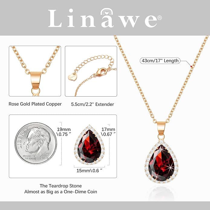 Linawe Crystal Chain Necklace for Women Trendy, Imitation Diamond Pendant, Statement Cubic Zirconia Boho Jewelry Set, 14K Gold/Rose Gold/Silver Birthstone Necklace