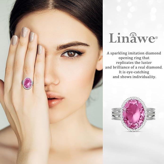 Linawe Birthstone Chunky Adjustable Rings for Women, Gold/Silver/Rose Gold Statement Rings, Imitation Diamond Fake Gemstone Crystal Cocktail Ring, Cubic Zirconia Costume Jewelry