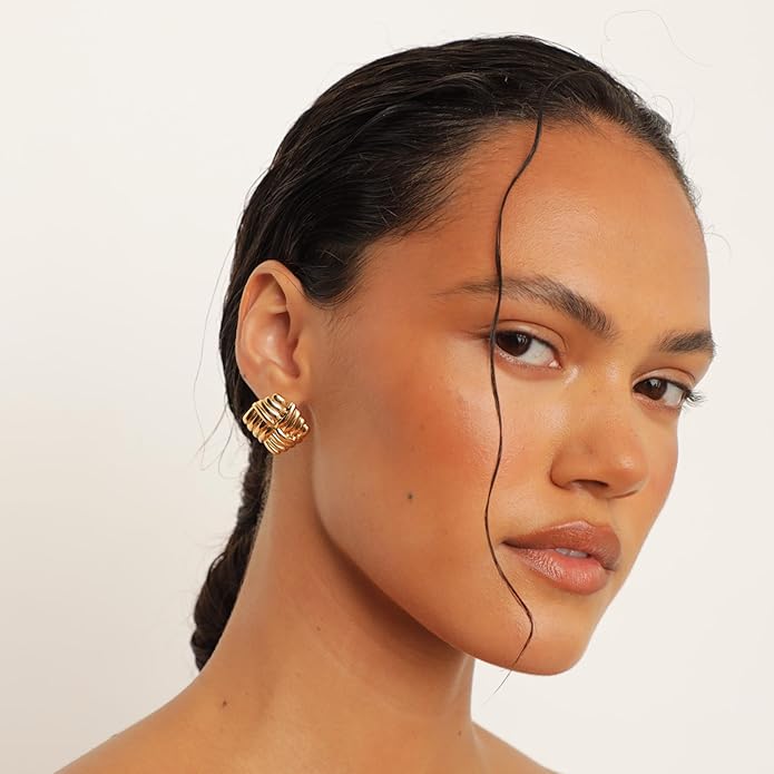 Wind Gold Statement Earrings – 18K Gold-Plated Sculptural Post and Back Earrings – Lightweight– Modern Abstract Design – Statement Jewelry by Heaven Mayhem