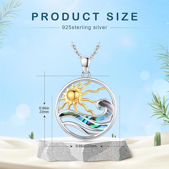Midir&Etain Ocean Necklace 925 Sterling Silver Blue Opal Necklace Starfish/Flip Flop/Shark Pendant Beach Ocean Jewelry for Women