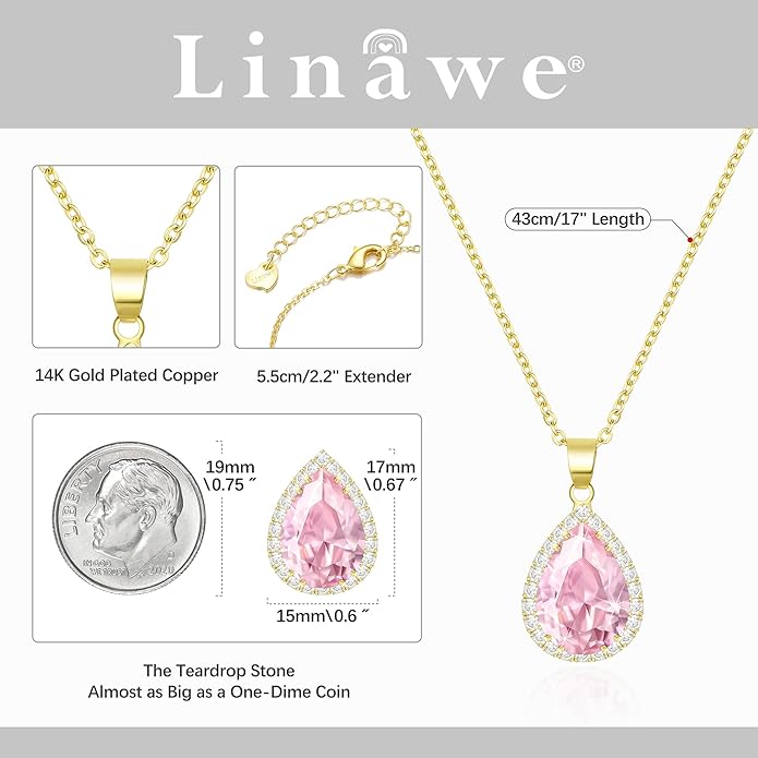 Linawe Crystal Chain Necklace for Women Trendy, Imitation Diamond Pendant, Statement Cubic Zirconia Boho Jewelry Set, 14K Gold/Rose Gold/Silver Birthstone Necklace
