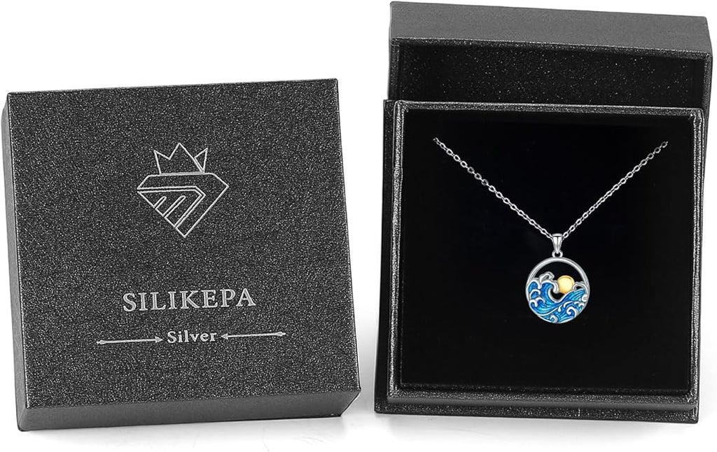 Natural Necklace for Women 925 Sterling Silver Mountain/Wave Pendant Necklace Nature Jewelry Gift for Women