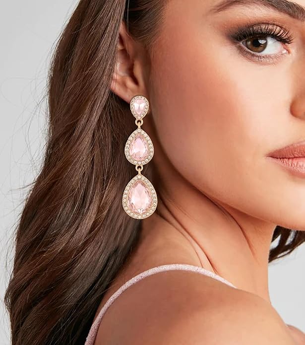 Vintage Rhinestone Teardrop Dangle Earrings Long Dangling Drop Earrings Crystal Chandelier Earrings for Women Wedding Bridal Prom