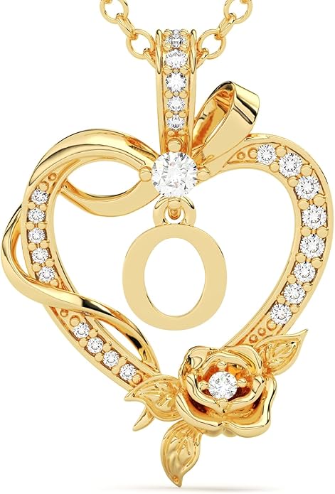 Initial Heart Necklace Gift for Women – 14K Gold Plated Rose Pendant, Personalized Letter Jewelry for Wife, Mom, Grandma, Sister – Birthday, Anniversary for Her