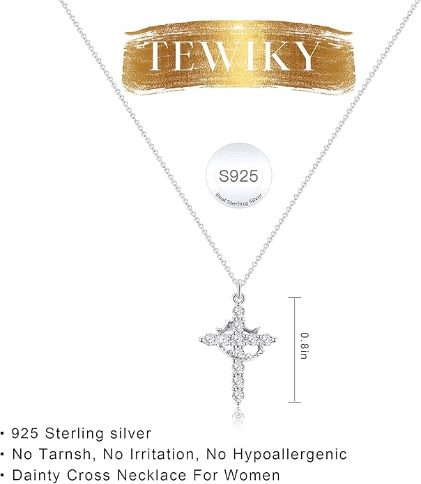 Tewiky Christian Gift Stocking Stuffers Cross Necklace for women-Dainty 14k Gold Plated/Silver Plated Pendant Necklaces Simple Cute Tiny Necklace Jewelry for Women