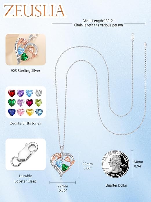 Valentine's Day Gifts for Wife 925 Sterling Silver Double Birthstone Pendant Necklaces I Love You for Always and Forever Necklace Anniversary Birthday Gifts for Wife Girlfriend Mom Her