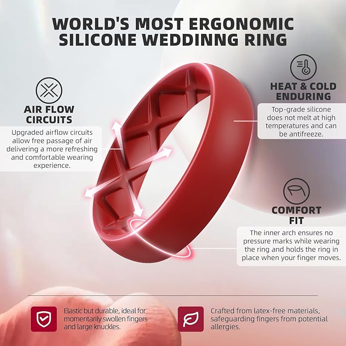 Egnaro Women's Bridal Rings Sets, Inner Arc Ergonomic Breathable Design Silicone Rubber Wedding Bands