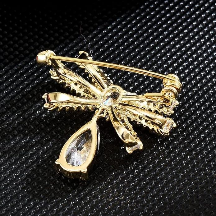 Bow Knot Pin Rhinestone Crystal Pearl Brooch 18k Gold Plated Lapel Pin Birthday Jewelry Gift for Women Men