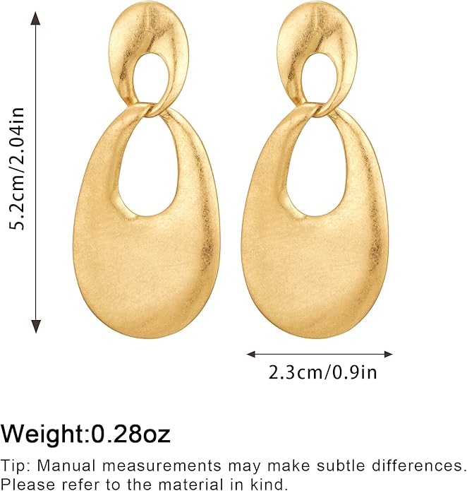 Chunky Gold Earrings for Women - Hammered Gold Plated Dangle Drop Jewelry Gifts