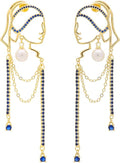 Unique Abstract Face Art | Dangle Statement Long Earrings for Women | Rhinestone Tassel Handmade Chandelier Earrings