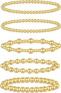 wgoud Gold Bracelets for Women - Trendy 14K Real Gold Plated Beaded Bracelet Set with Stretch Beads, Waterproof, Adjustable, Perfect Gifts