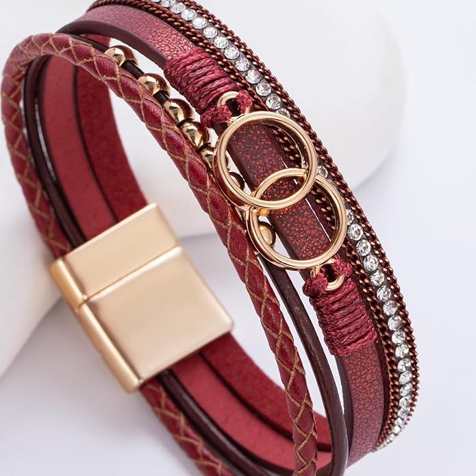 FANCY SHINY Boho Leather Wrap Bracelet Stackable Infinity Chunky Cuff Bracelets Western Hippie Outfits Jewelry Valentine Gifts for Women