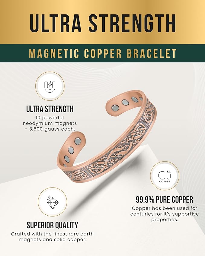 MagnetRX® Magnetic Copper Bracelets for Men – Effective 99.9% Pure Copper Bracelet for Men – Adjustable Copper Magnetic Bracelets (Viking)