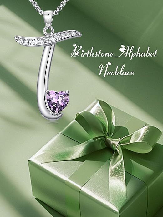 Valentines Day Gifts for Women Alphabet A to Z Initial Birthstone Pendant Necklaces for Women - 18k White Gold Plated Personalized Name Jewelry Valentine Mothers Day Birthday Gifts for Women Her Girlfriend